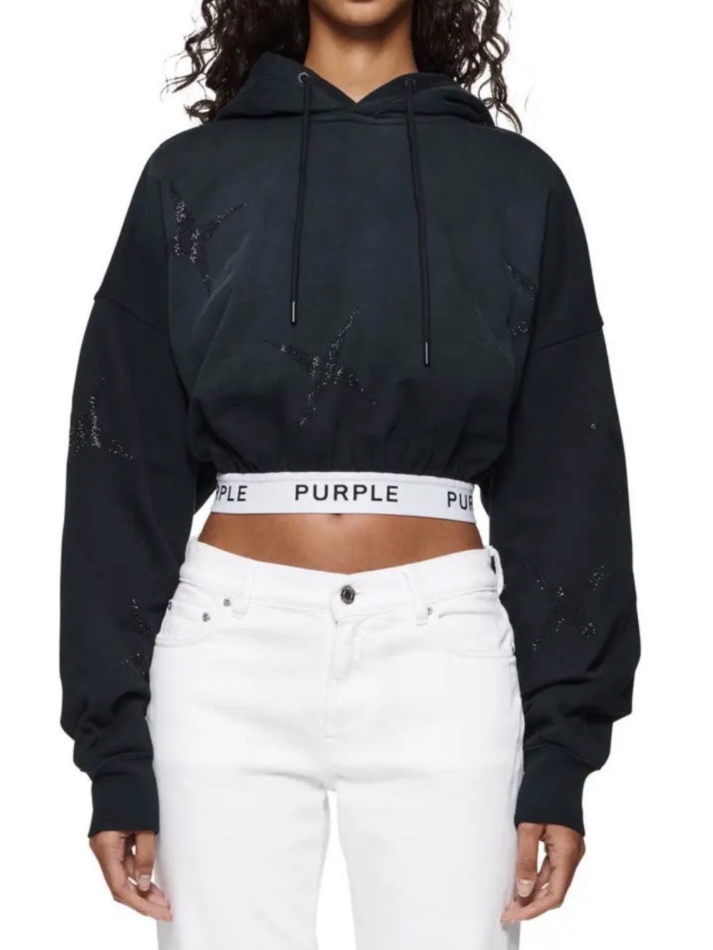 Purple Brand  Logo Band Cotton Graphic Crop Hoodie - XS